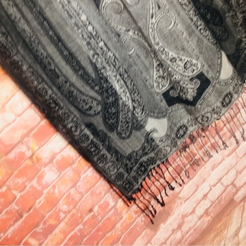Elegant Black & Gray Paisley Wrap Scarf